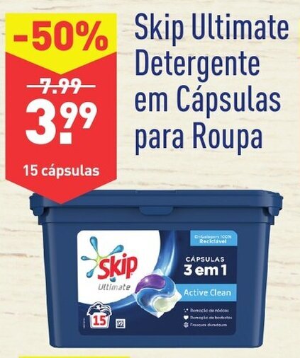 Promoção Skip Ultimate Detergente em Cápsulas para Roupa 15 cápsulas em