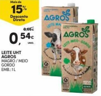 Promoção Leite UHT Agros 1L em Continente