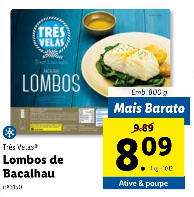 Promoção Três Velas Lombos de Bacalhau 800g em Lidl