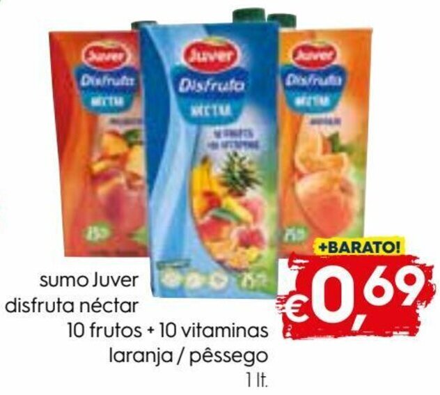 Promoção Sumo Juver Disfruta Néctar 10 Frutos 10 Vitaminas Laranja