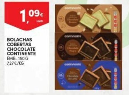 Promoção Bolachas Cobertas Chocolate Continente 150g em Continente