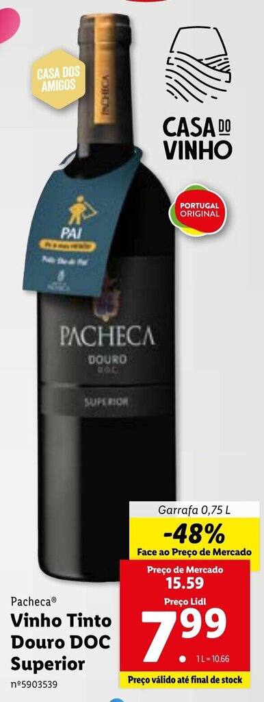 Promoção Pacheca Vinho Tinto Douro Superior DOC 0 75L em Lidl