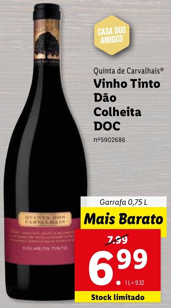 Promoção Quinta de Carvalhais Vinho Tinto Dão Colheita DOC 0 75L em Lidl