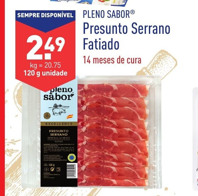 Promoção Presunto Serrano Fatiado 120g em ALDI