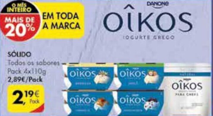 Promoção Danone Oîkos Iogurte Grego Sólido 4 x 110g em Pingo Doce