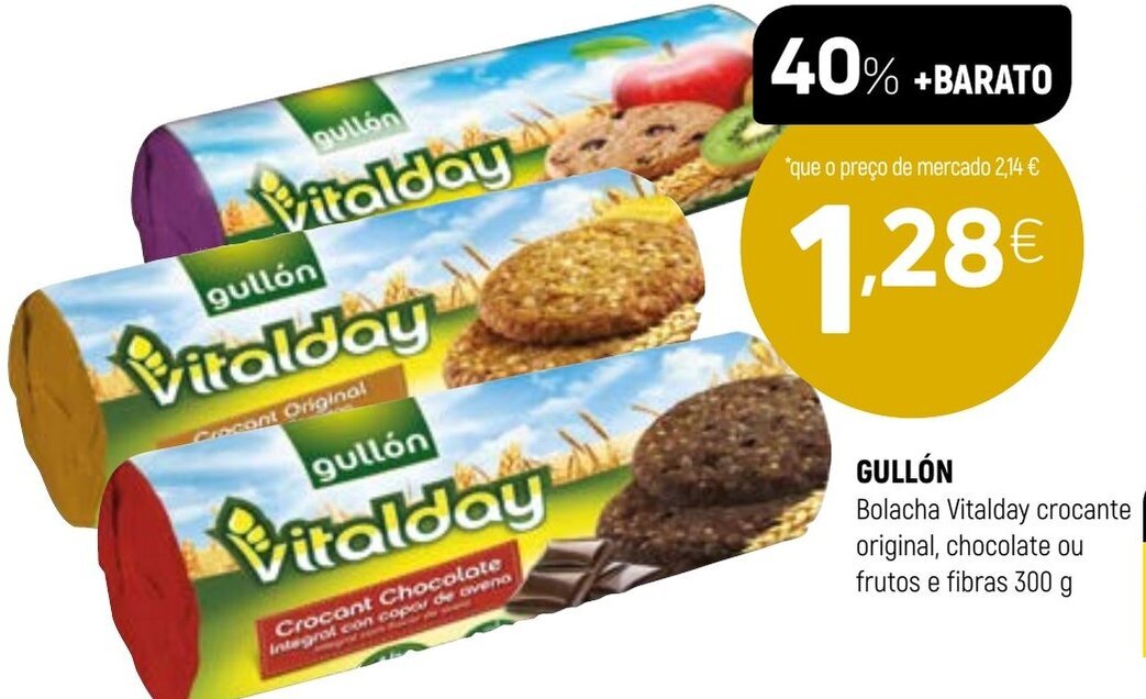 Promoção Gullón Bolacha Vitalday Crocante Original Chocolate ou Frutos