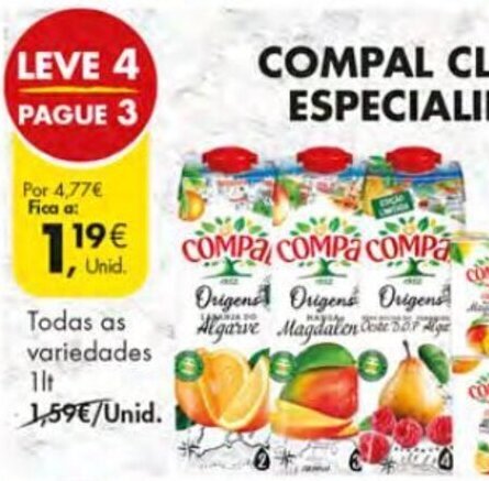 Promoção Compal Clássico Especialidades 1lt em Pingo Doce