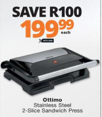 Ottimo Stainless Steel 2 Slice Sandwich Press Offer At Checkers