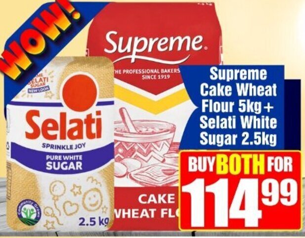 Supreme Cake Wheat Flour 5kg Selati White Sugar 2 5kg Offer At Three