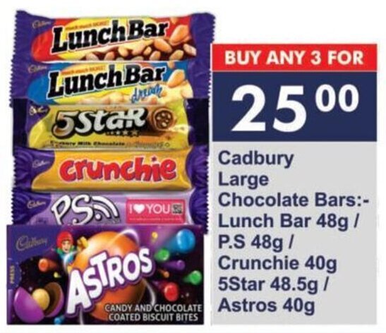 Cadbury Large Chocolate Bars Lunch 48g P S 48g Crunchie 40g 5