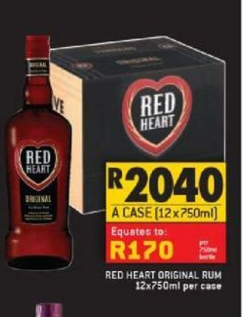 Red Heart Original Rum X Ml Per Case Offer At Shoprite Liquor