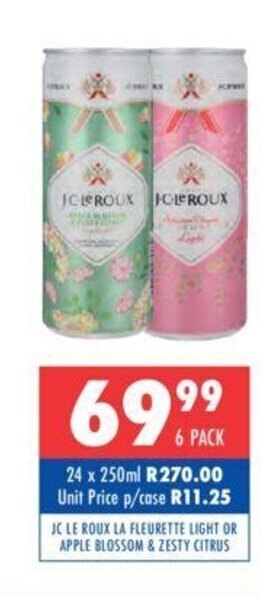 J C Le Roux La Fleurette Light Or Apple Blossom Zesty Citrus 6 Pack