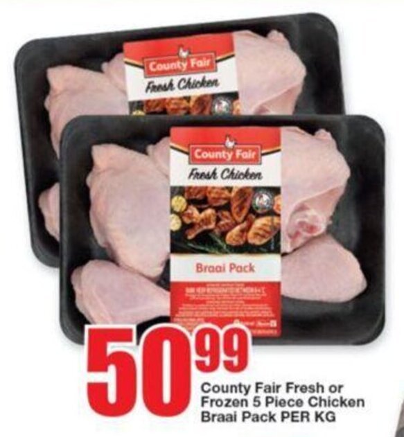 Country Fair Fresh Or Frozen Piece Chicken Braai Pack Per Kg Offer At