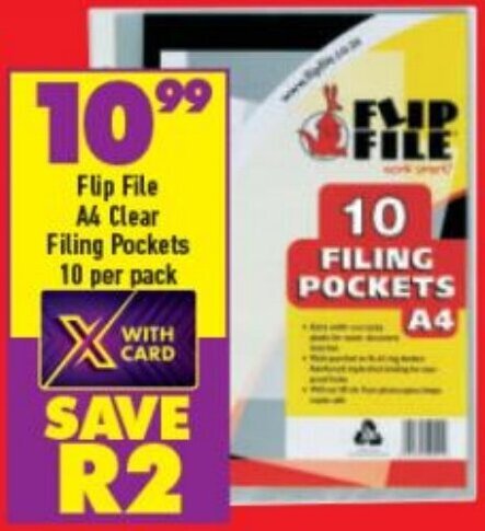 Flip File A4 Clear Filing Pockets 10 Per Pack Offer At Shoprite