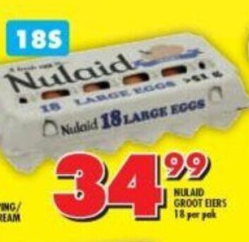 Nulaid Groot Eiers 18 Per Pak Offer At Shoprite