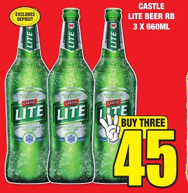 CASTLE LITE BEER RB 3 X 660ML Offer At Boxer Liquors