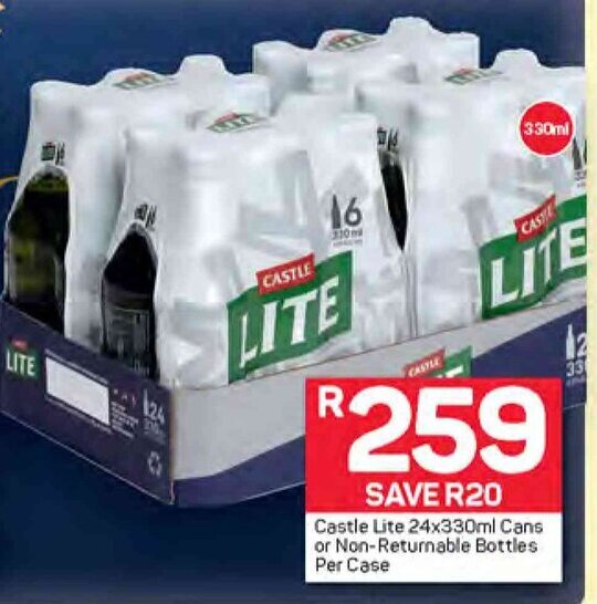 Castle Lite X Ml Cans Or Non Returnable Bottles Per Case Offer At