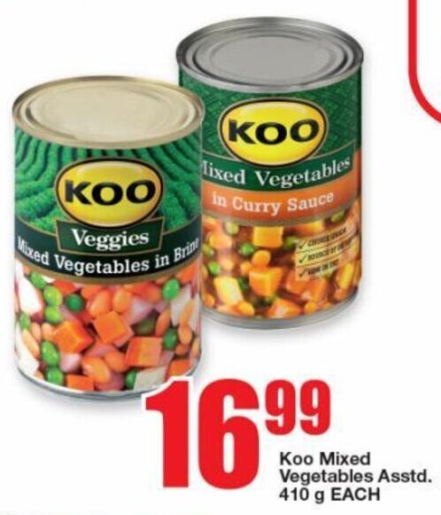 Koo Mixed Vegetables Asstd 410 G EACH Offer At Sentra