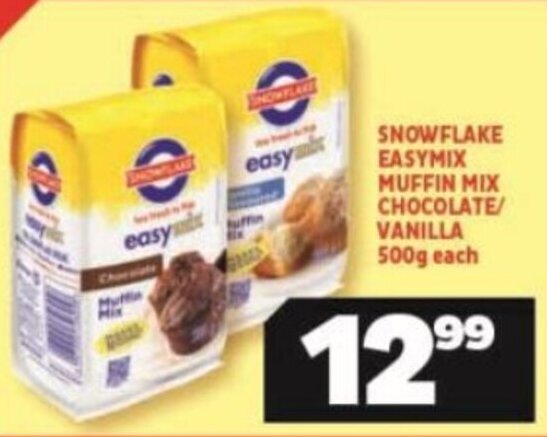 SNOWFLAKE EASYMIX MUFFIN MIX CHOCOLATE VANILLA 500g Each Offer At Usave