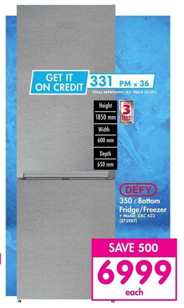 DEFY 350 L Bottom Fridge Freezer Offer At Makro