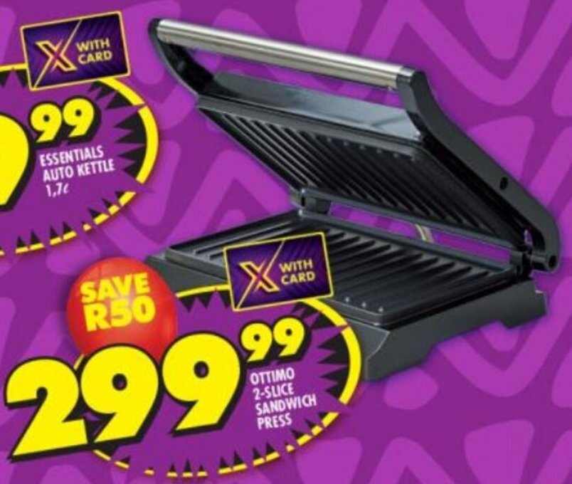 OTTIMO 2 SLICE SANDWICH PRESS Offer At Shoprite