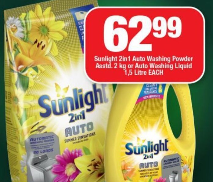 Sunlight 2in1 Auto Washing Powder Asstd 2 Kg Or Auto Washing Liquid 1