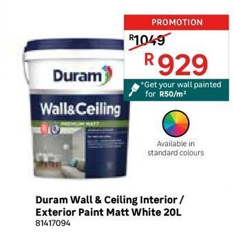 Duram Wall Ceiling Interior Exterior Paint Matt White 20l Offer At