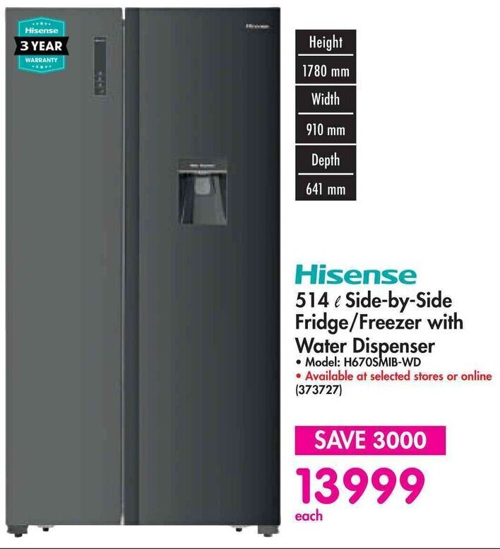 Hisense L Side By Side Fridge Freezer With Water Dispenser Offer At