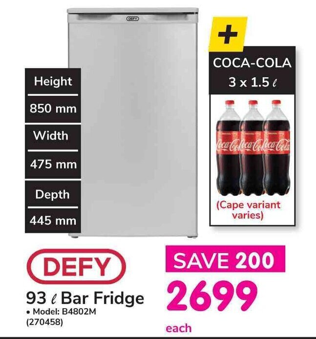 DEFY 93L Bar Fridge Offer At Makro