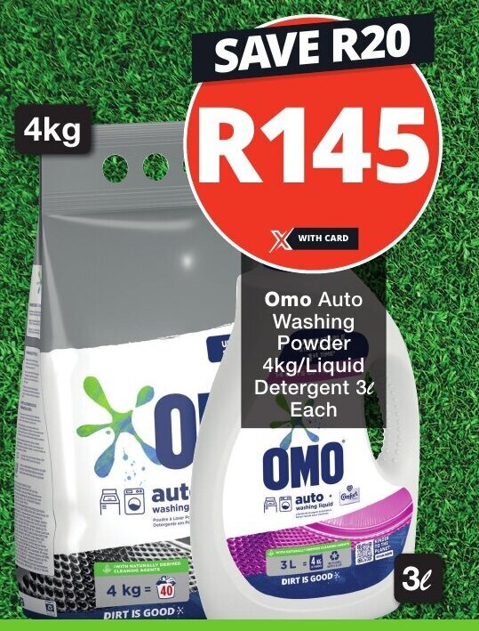 Omo Auto Washing Powder 4kg Liquid Detergent 3L Each Offer At Checkers