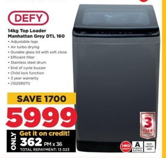 Defy Kg Top Loader Manhattan Grey Dtl Offer At Hifi Corp