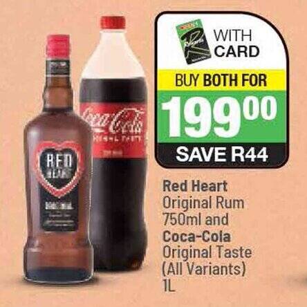 Red Heart Original Rum Ml And Coca Cola Original Taste All Variants