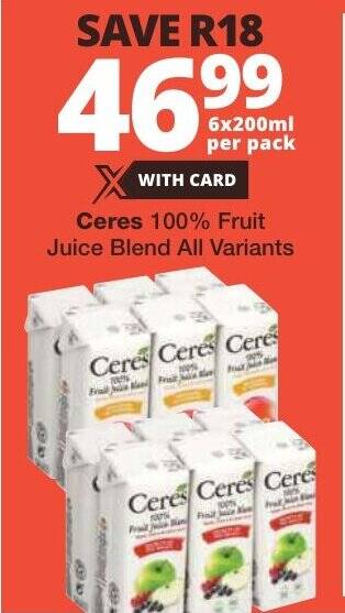 Ceres 100 Fruit Juice Blend All Variants Offer At Checkers