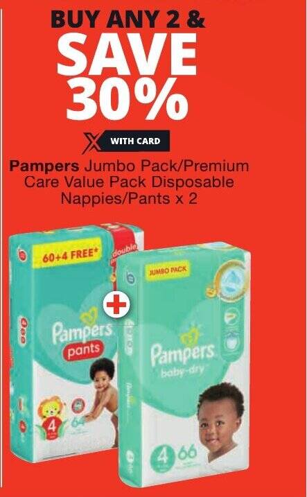 Pampers Jumbo Pack Premium Care Value Pack Disposable Nappies Pants X 2