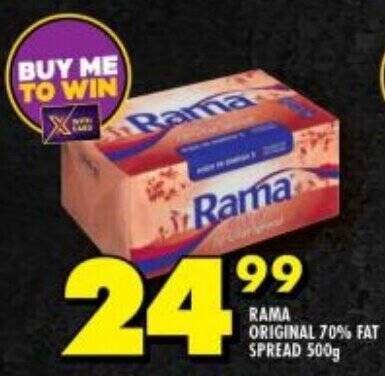 RAMA ORIGINAL 70 FAT SPREAD 500g Offer At Shoprite