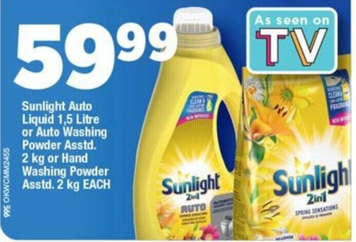 Sunlight Auto Liquid 1 5 Litre Or Auto Washing Powder Asstd 2 Kg Or