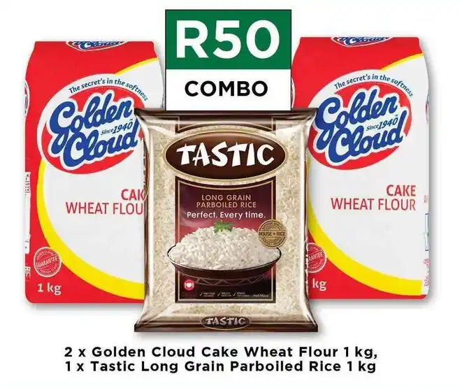 2 X Golden Cloud Cake Wheat Flour 1kg 1 X Tastic Long Parboiled Rice