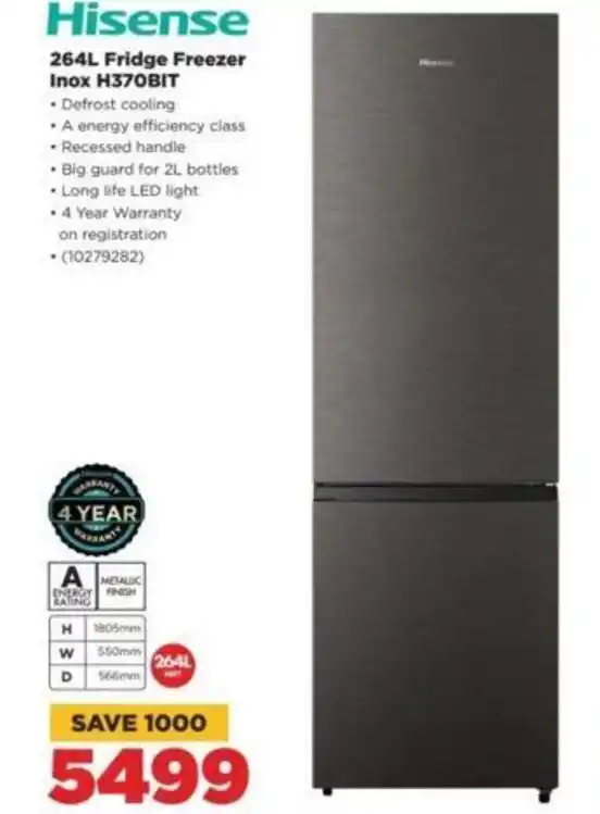 Hisense 264L Fridge Freezer Inox H370BIT Offer At HiFi Corp