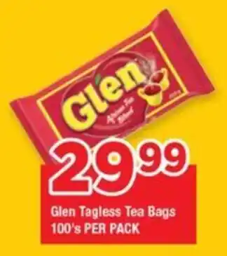 Glen Tagless Tea Bags 100 Per Pack Offer At Usave