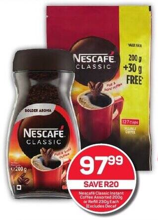 Nescaf Classic Instant Coffee Assorted G Or Refill G Each Offer