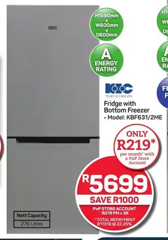 DEFY Stainless Steel Fridge With Bottom Freezer And Water Dispenser