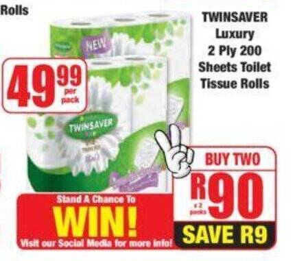 TWINSAVER Luxury 2 Ply 200 Sheets Toilet Tissue Rolls Offer At Boxer