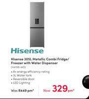 Hisense 305L Metallic Combi Fridge Freezer With Water Dispenser H415BI