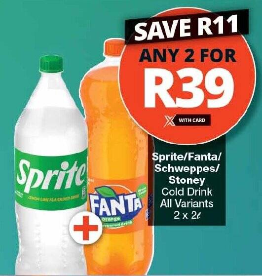 Sprite Fanta Schweppes Stoney Cold Drink All Variants 2 X 2 L Offer