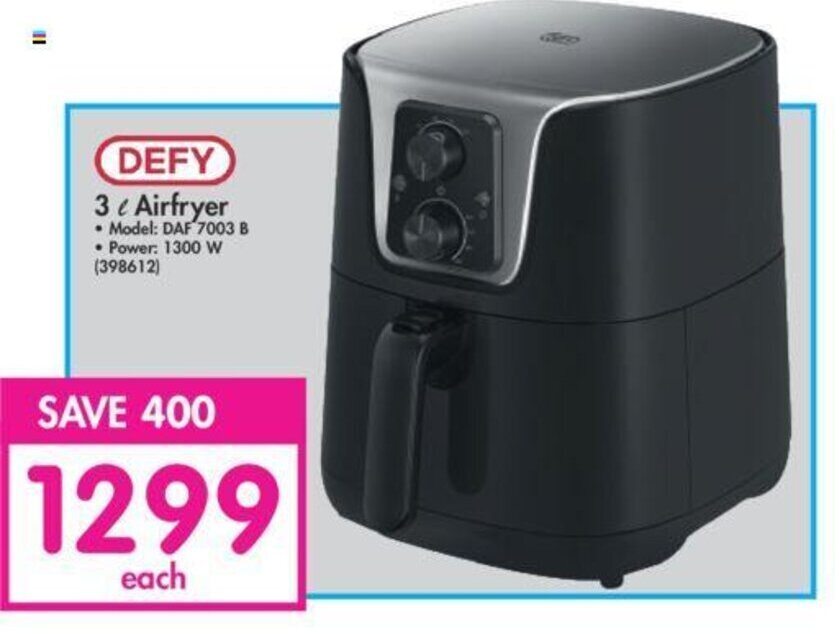 Defy 3L Airfryer 1300W Offer At Makro