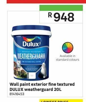 Wall Paint Exterior Fine Textured Dulux Weatherguard 20l Offer At Leroy