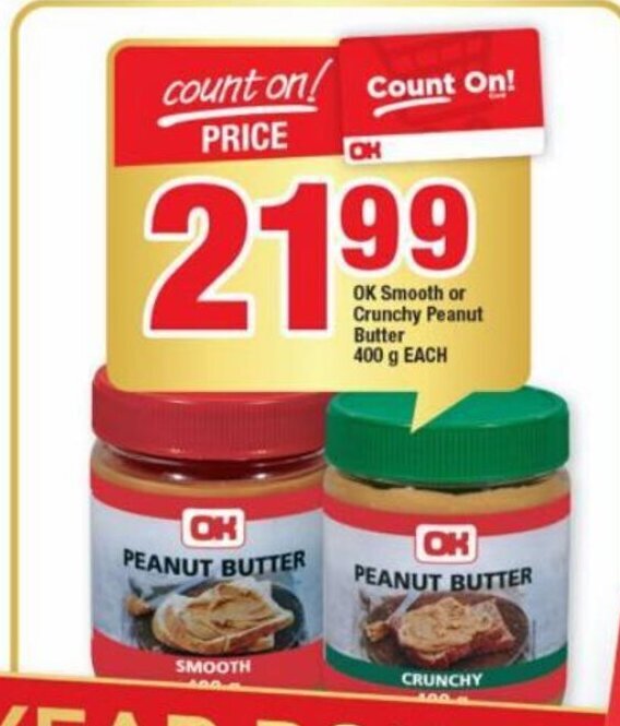 OK Smooth Or Crunchy Peanut Butter 400 G Each Offer At OK Foods