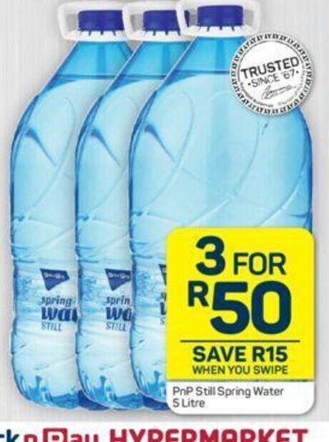 PnP Still Spring Water 5 Litre Offer At Pick N Pay