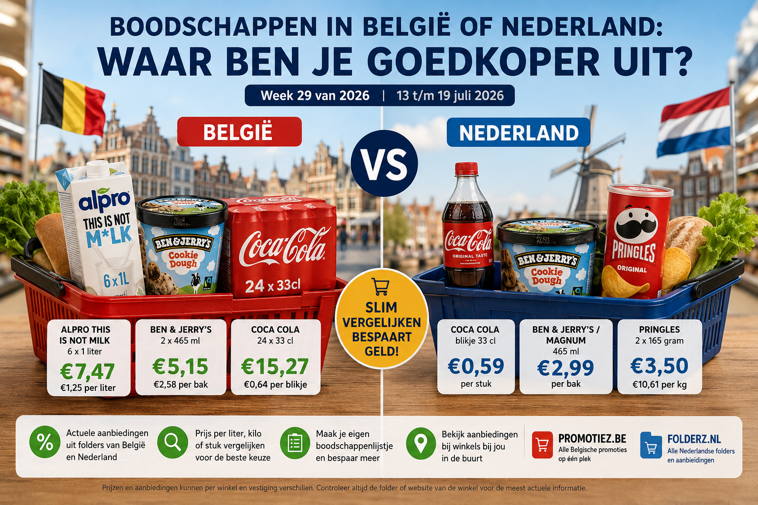 Boodschappen in België of Nederland goedkoper? Onze prijsvergelijking van 300 aanbiedingen (week 29 2026)