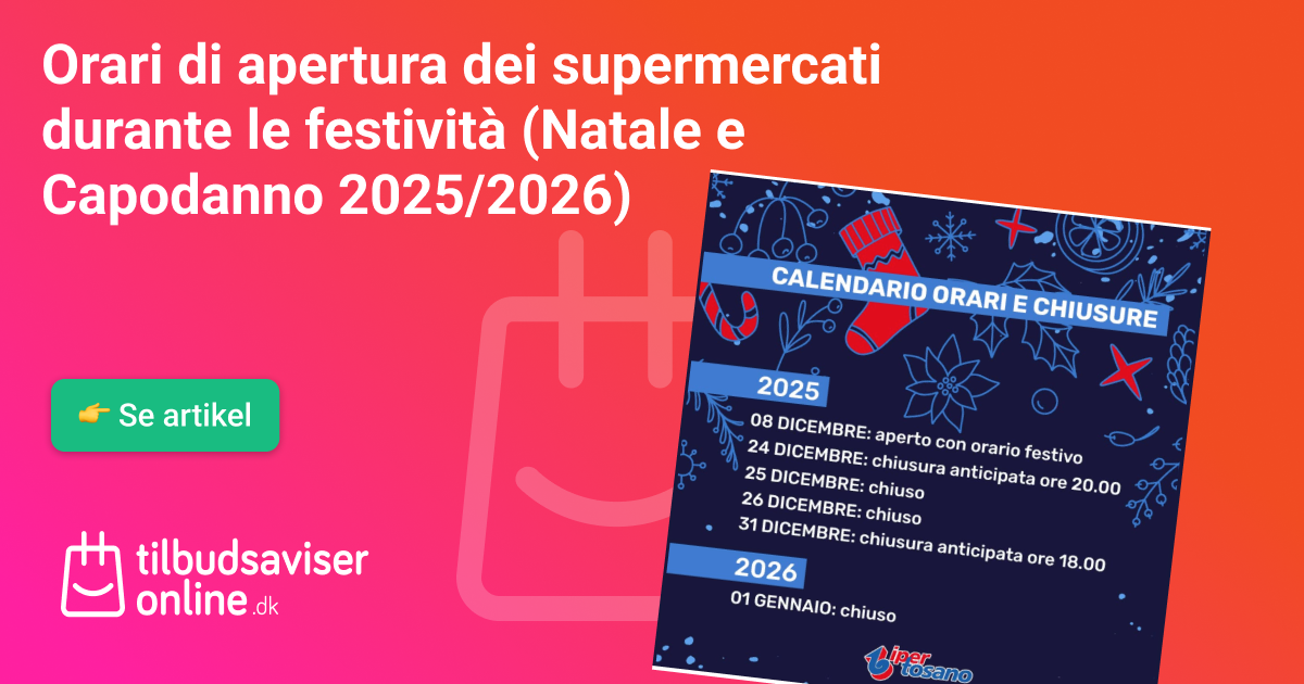 Orari di apertura dei supermercati durante le festività (Natale e Capodanno 2025/2026)